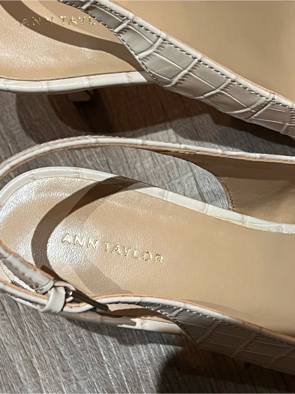 Ann Taylor Cream Croc-Embossed Slingback Heels - Picture 3 of 4